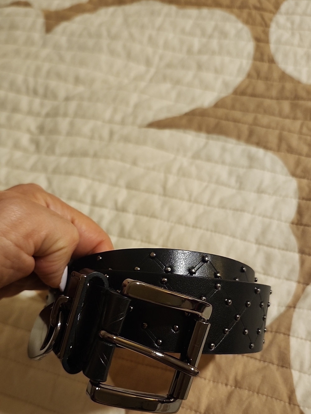 Michael Kors Black Leather Studded Belt with Gunmetal Hardware